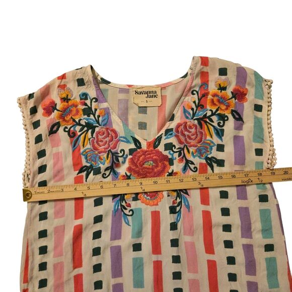Savanna Jane S Petal Pink Embroidered Tunic Top Fairy Isle Cottage Core Floral - Picture 6 of 7